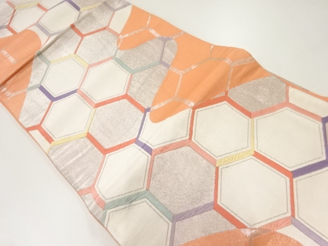 流水に亀甲模様織出し袋帯